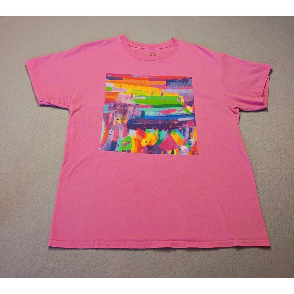 Studio Mucci Pink Tee T Shirt Art Graphic Shirt Colorful Sz Large (Small‎ Spot)